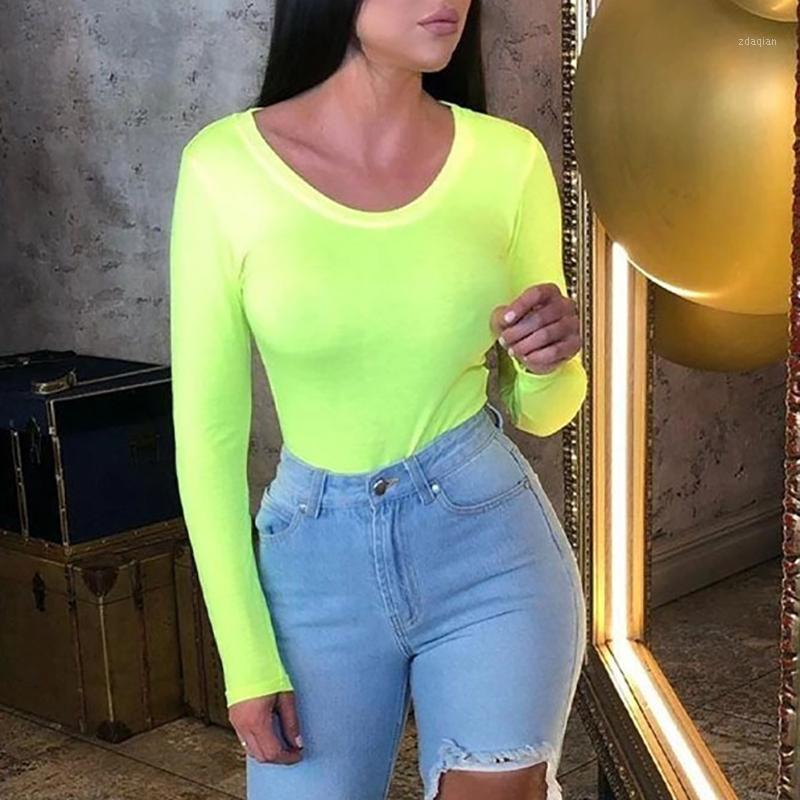 

Autumn Winter Female Casual Neon Solid Bodycon Body Tops Long Sleeve Basic Bodysuits Women O-Neck Skinny Overalls Rompers GV1881, Black