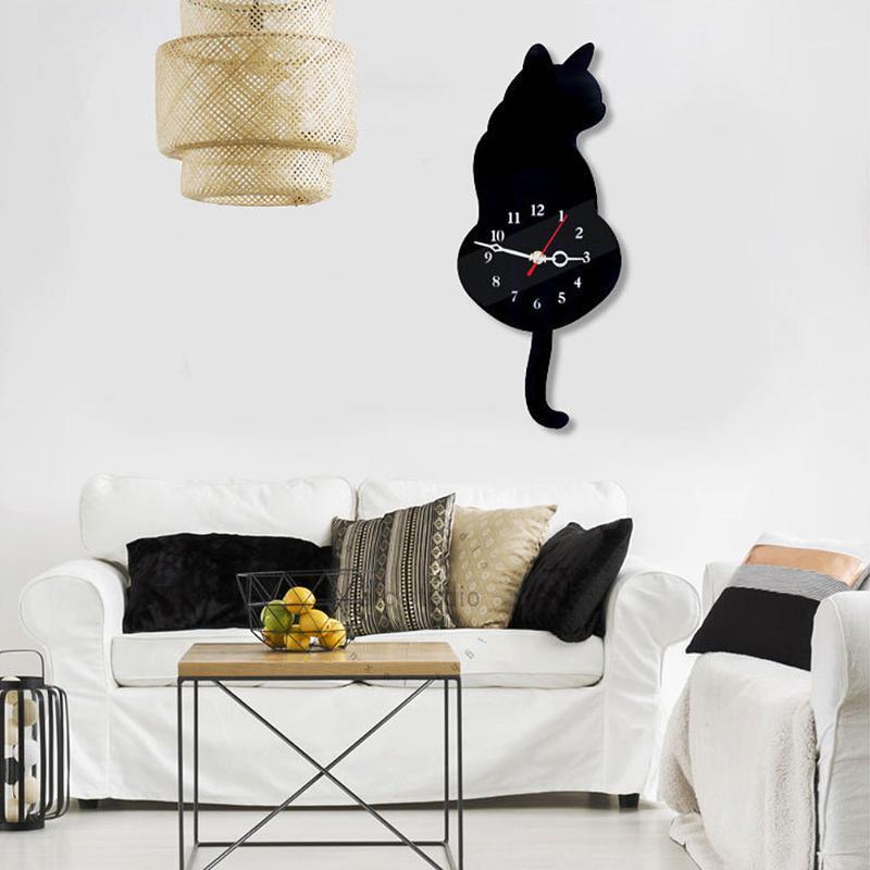 

HOT 3D Cute Cat Wall Clock Wag Tail Silence Home Decoration Kids Gift Black1