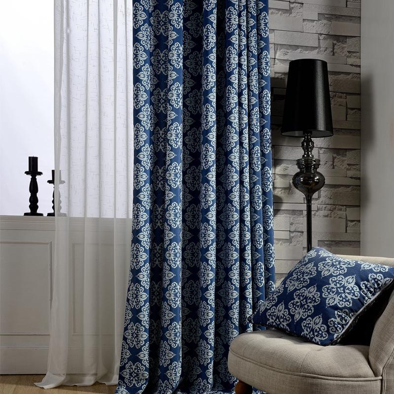 

Modern Blue Cotton Linen Curtains for Living Room Luxury Bedroom Vintage Drapes Sheer Curtain Home Decor, White tulle