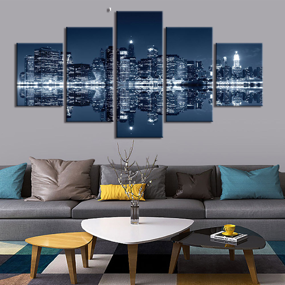 

5 Panel Canvas Painting Home Art New York Scenery Poster And Print Wall Art Night View Landscape Picture Wall Decor Home Decor