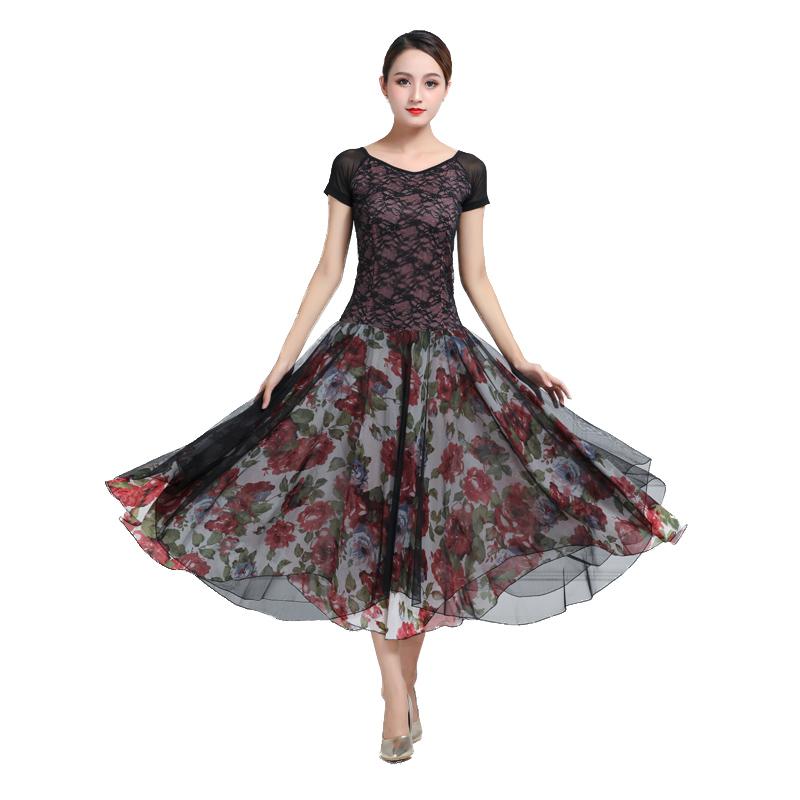 

Women's Flamenco Waltz Tango Ballroom Dance Standard Dress Short Sleeves, Red