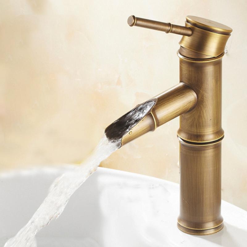 

Bathroom Faucet Brass Basin Faucets Luxury Tap Tall Bamboo Hot Cold Water With Two Pipes Kitchen Outdoor Garden Water Mixer Tap