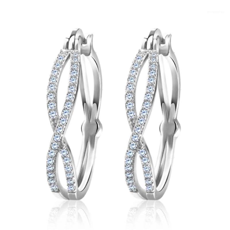 

Huitan Stylish Twist Cross Shape Women Hoop Earrings 3 Colors Available Brilliant CZ Fashion Jewelry Female Earrings Hot Selling1