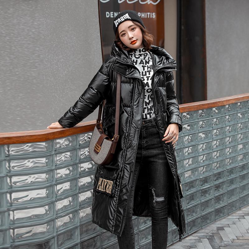 

Women's Winter Down Jacket X-long Printing Oversized Hooded Puffer Coat Loose Thick Plus Size Padded Casual Outwear Female 2020, Black