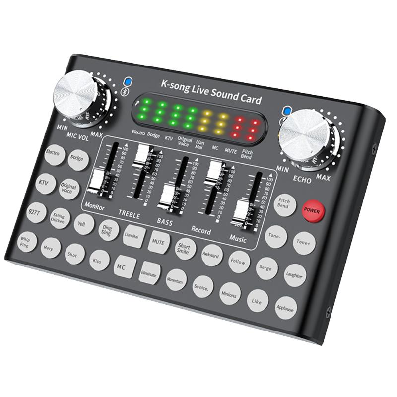 

F8 Broadcast Aluminium Alloy Live Audio Mixer Digital Bluetooth Sound Card Set Intelligent Karaoke Dual Channel External
