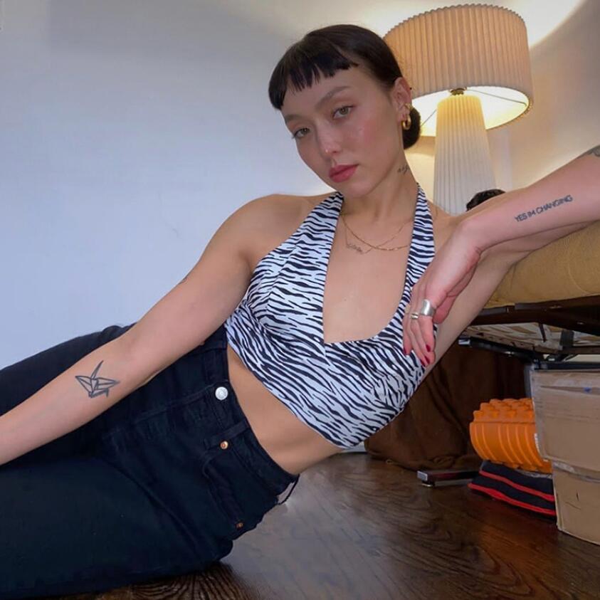 

Zebra Mode Printout Cabrest Neck Bra Cultures Tops Women Bodycon Fitness Halterneck Tank Casual Top Summer Club Vests Q61 908y, Strip