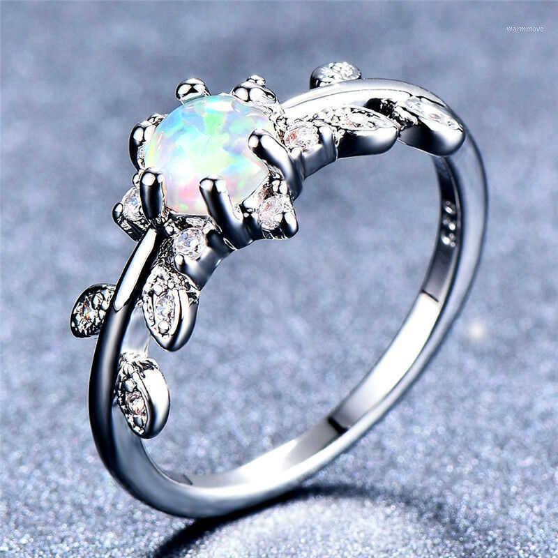 

Round Blue Fire Opal Rings Leaf Six-claw Band Ring For Women Wedding Party Engagement Jewelry Gift1