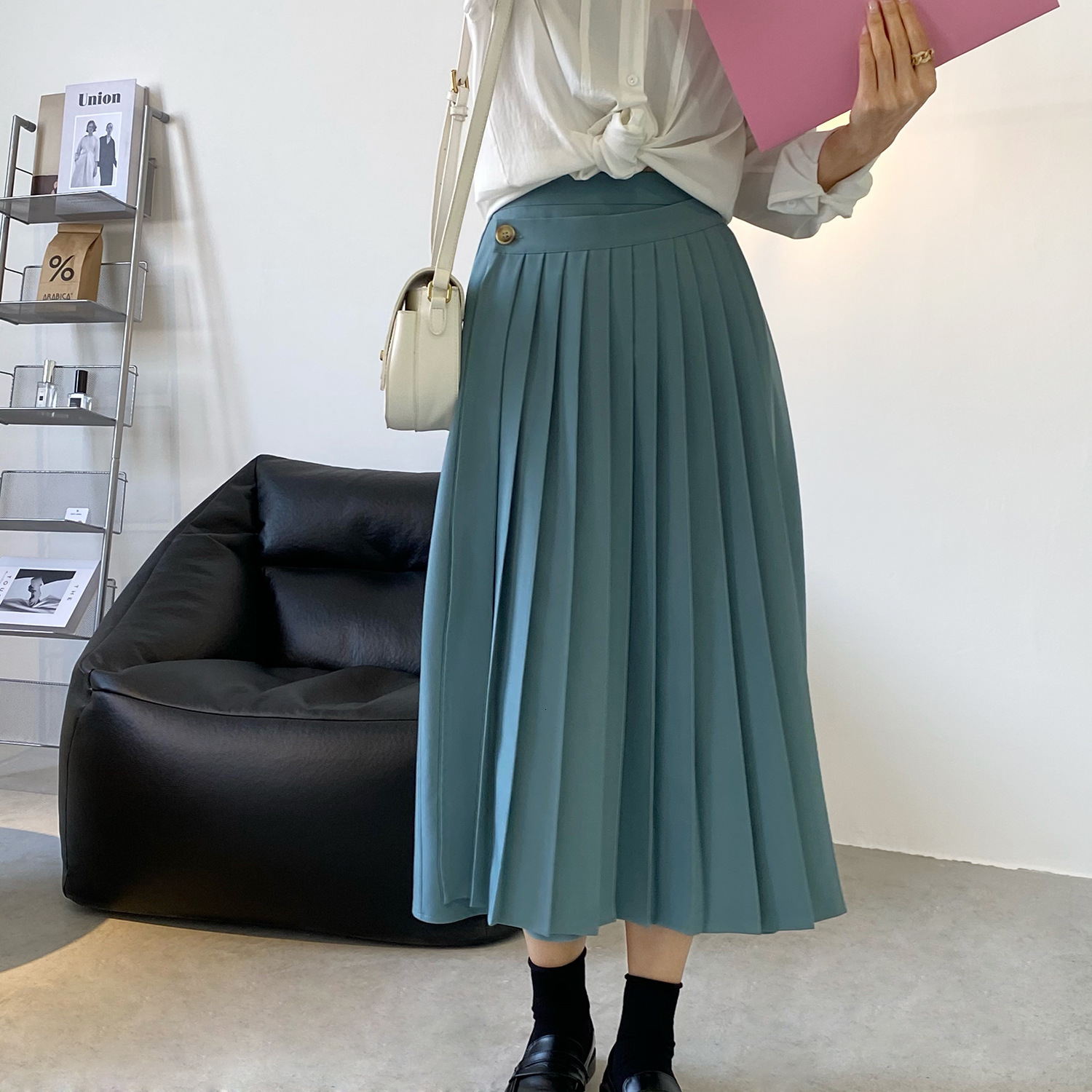 

New 2021 Summer Front A-line Design Elegant High Waist Long Femme Women Vintage Skirt Faldas Jupe Saia Vnvn, Khaki