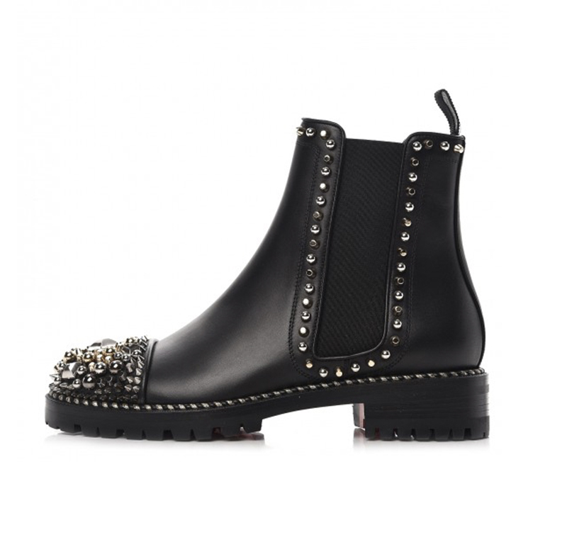 

Women Designer Chasse a Clou Ankle Boots With Spikes and Studs Flat Leather Red Bottom Martin Boots Fashion Party Shoes With box 270, Black2
