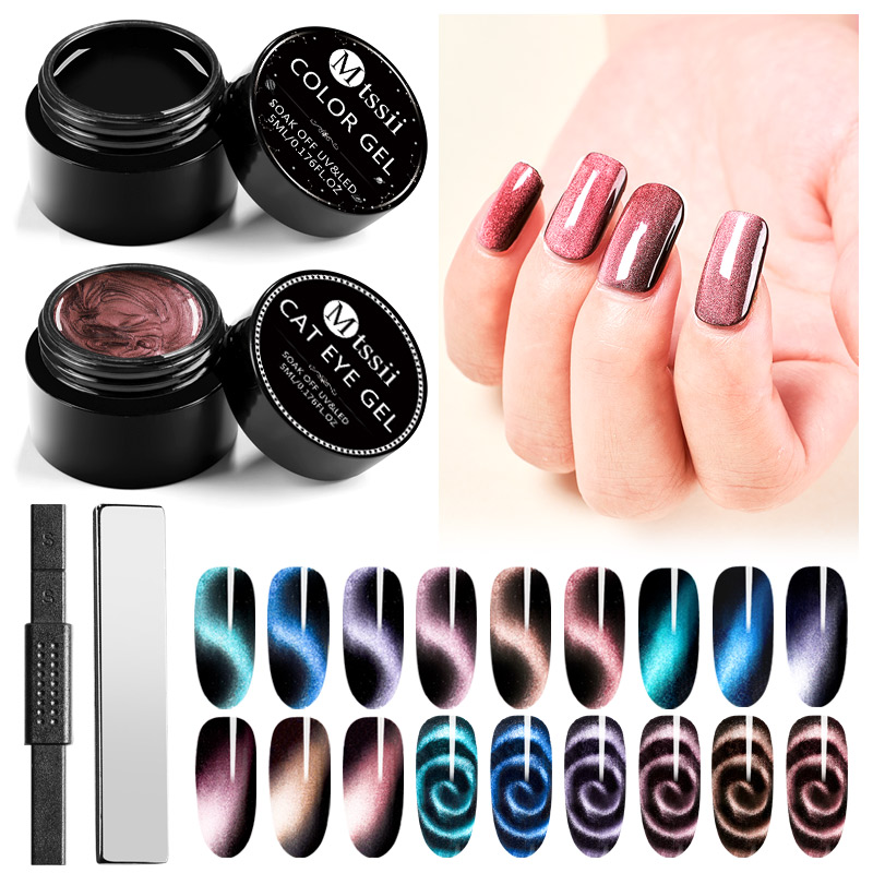 

Mtssii Magnetic 5D Gel Polish Cat Eye Nail Polish Laser Nail Art Varnish Starry Sky Jade Effect Soak Off Semi Permanent Manicure, Az202