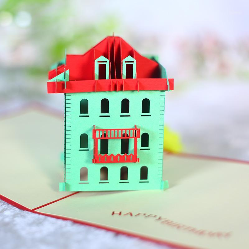 

3D High Quality Handmade Architecture Green Villa Paper Greeting Cards Postcard with Envelope Different Birthday Gift1