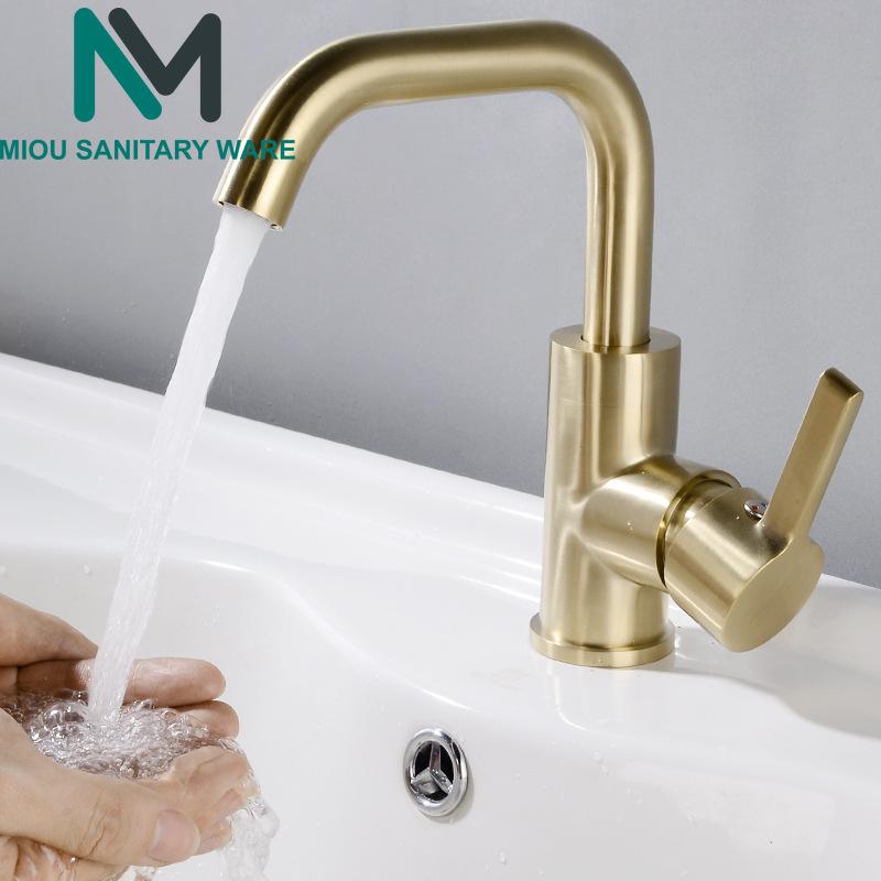 

Brushed Gold/Matte Black Brass Bathroom Washbasin Faucet Single Handle Cold And Hot Mixer Tap Bathroom Sink Rotation Tap