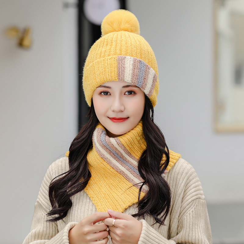 

Brand Winter Hats Set Women Knitted Wool Hat scarf Lady Warm Velvet Thick Cycling Beanies Skullies Hat Female Collar Jumper Cap, White