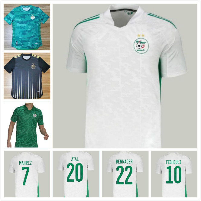 

2020 2021 Algeria maillot de football SOCCER JERSEYS 2 Star HOME White MAHREZ BOUNEDJAH BOUAZZA 19 20 Algeria men kids kits Uniforms S-2XL, Gold