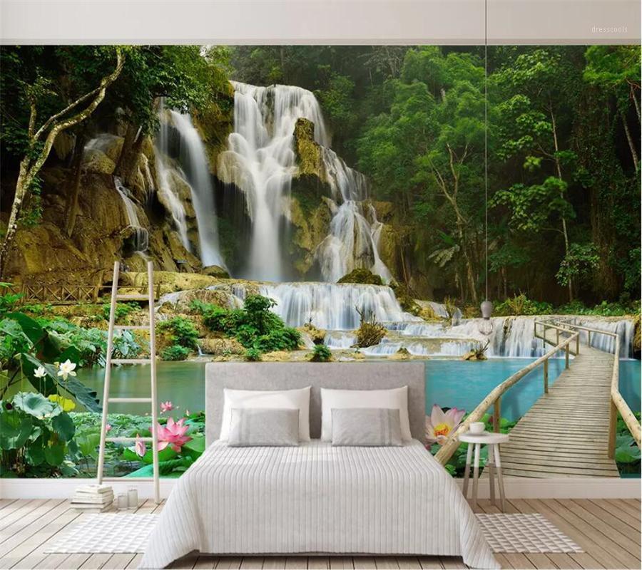 

Custom wallpaper 3d photo murals landscape waterfall restaurant tv background wall paper living room mural 3d papel de parede1, As pic