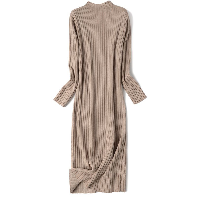 

2021 New Turtleneck Thick Knit Autumn Winter Sweater Dress Women Pulover Long Straight Dresses Warm Bodycon Robe Vestidos F171, Khaqi 010