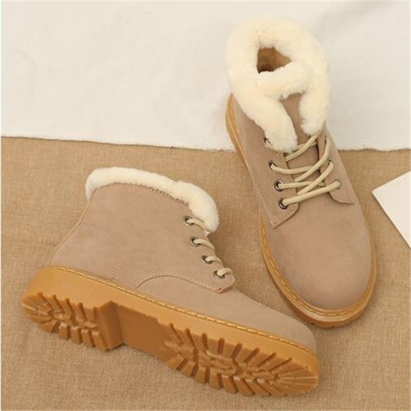 

2021 New Female Winter Plus Velvet Cotton Shoes Fashion Hot Soles Black Snowboots Mujer Boots 70TI, Khaki.