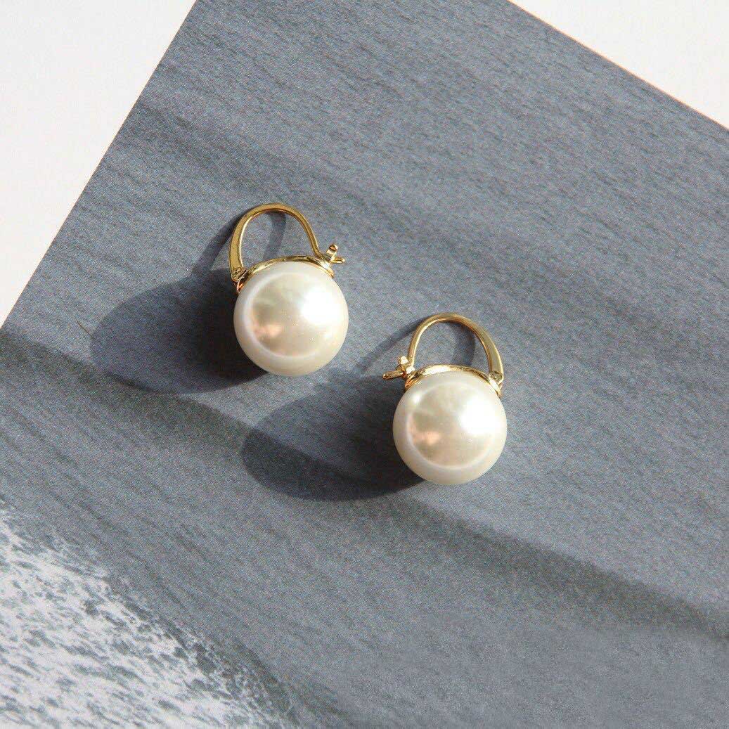 

Top quality hook earring with white peral and grey color for women simple design wedding jewelry gift free shipping PS8706