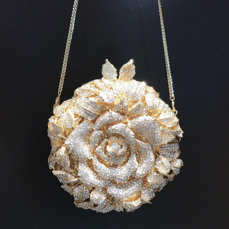 

Evening Bags XIYUAN Gold Blooming Rose Women Crystal Flower Clutch Party Cocktail Rhinestone Handbags Bridal Wedding Lady Purses