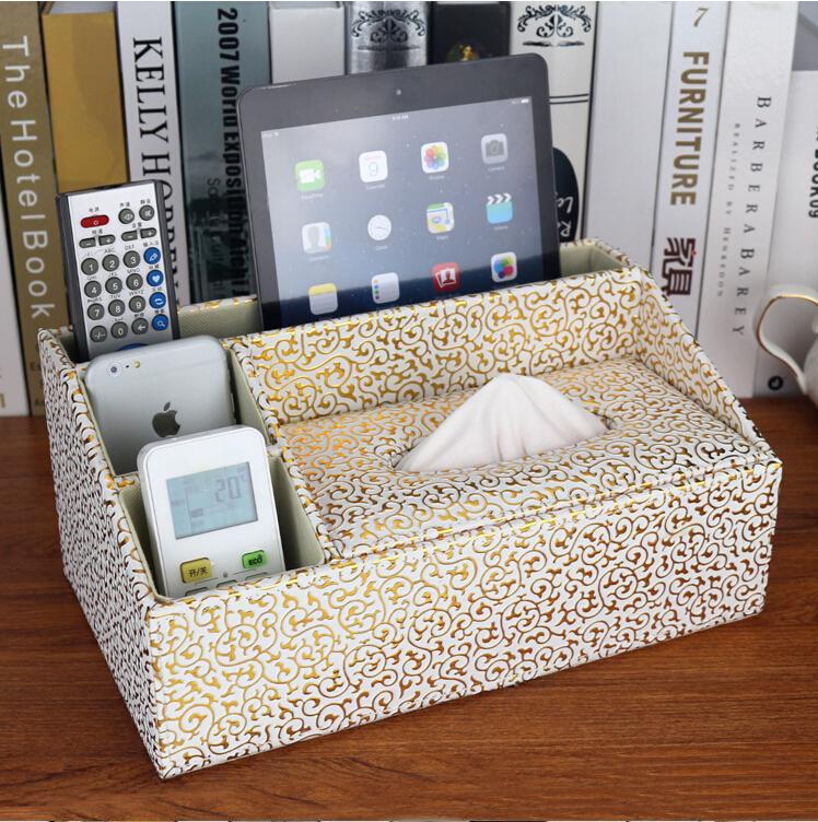 

Imitation suede leather rectangle tissue box dispenser case napkin holder home decoration car covers accessory gold+white 2115A