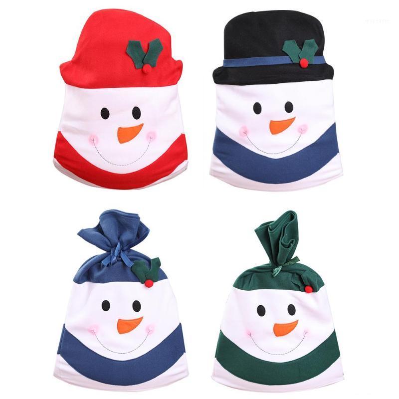 

Dinner Table Chair Back Cover Chairs Covers Cloth Hat Lovely Snowman Pattern Christmas Party Decorative Accessories1