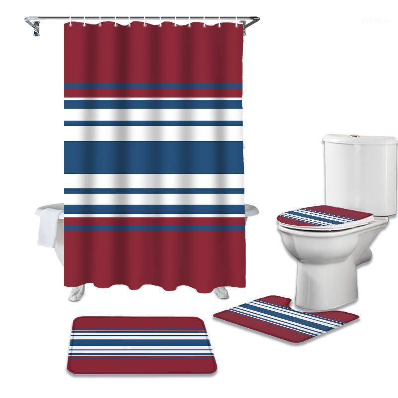 

Geometric Rectangle Stripes Durable Waterproof Shower Curtain Set Bathroom Rugs Carpet Toilet Seat Cover Pad Floor Mat1