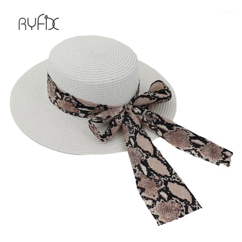 

Panama Hat Women Straw Fedora Male Sunhat Summer Beach Sun Visor Cap Chapeau Snake print scarf Jazz Trilby Cap HA2021, White