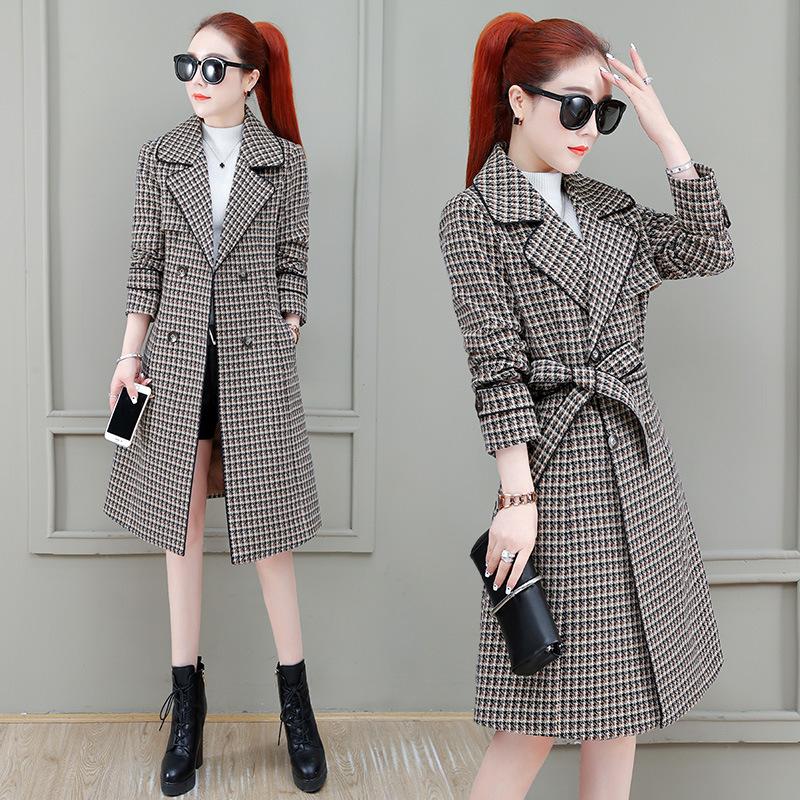 

W632078 large winter woolen coat women 2020 new Lapel slim Plaid Cotton mid length coat, See chart