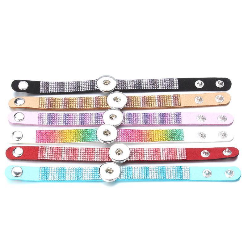 

New Snap Jewelry 18mm Leather Snap Button Bracelet Bangles Crystal Rhinestone Bracelets For W jllOlJ