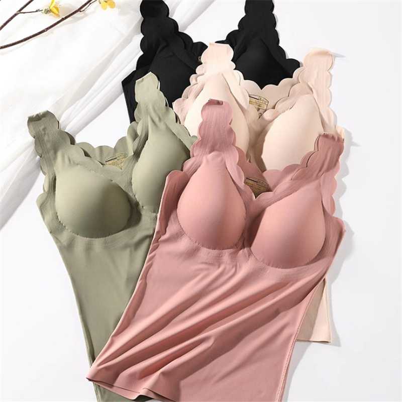 

Women Tank Top Wireless Anti-mite Emulsion Paded Lingerie Push Up Seamless Vest Crop Tee Camisole Feminino Sleep Ruffles Cami