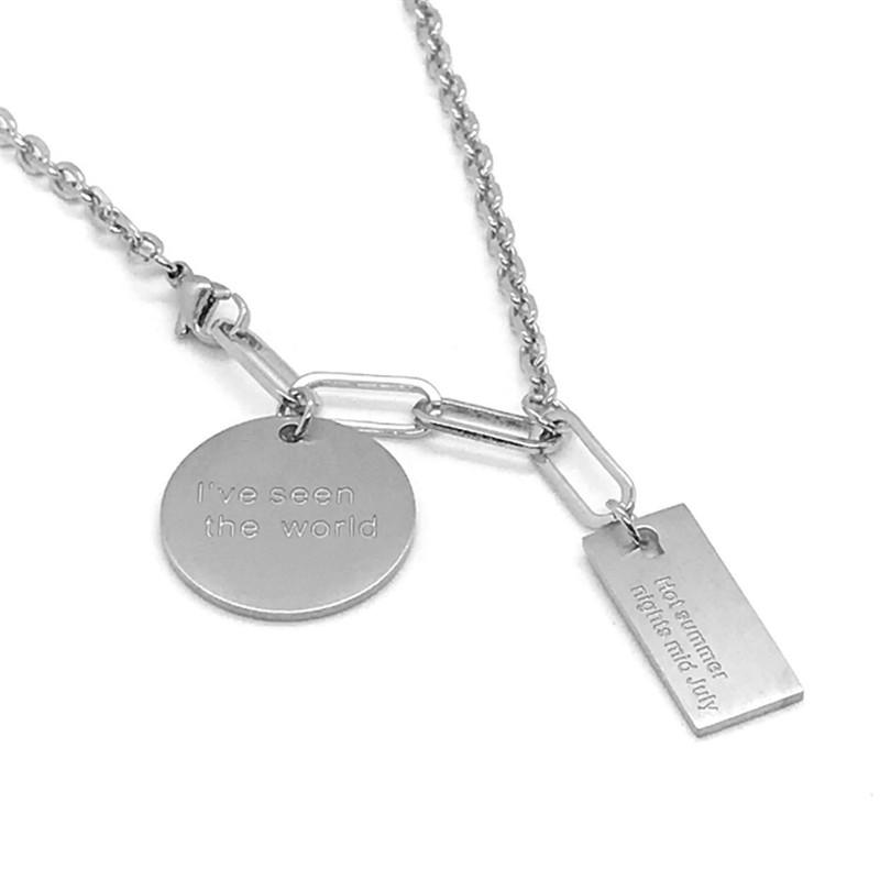 

European and American jewelry trendy men's geometric stitching round brand letter necklace wild personality men's hip-hop couple