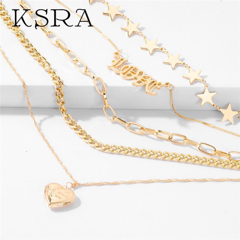 

KSRA 2020 New Fashion Multi-layer Love Pendant Necklace for Women Simple Gold Color Star Charm Alloy Necklace Jewelry Gift1