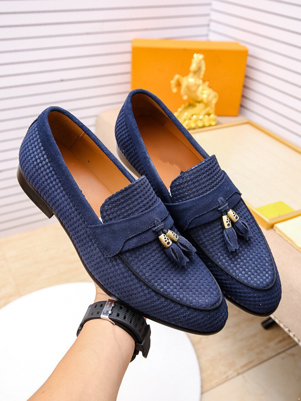 Zapatos informales para hombres de pisos a cuadros impreso Sin Cordones Puntera Redonda Oficina Negocios Mocasines