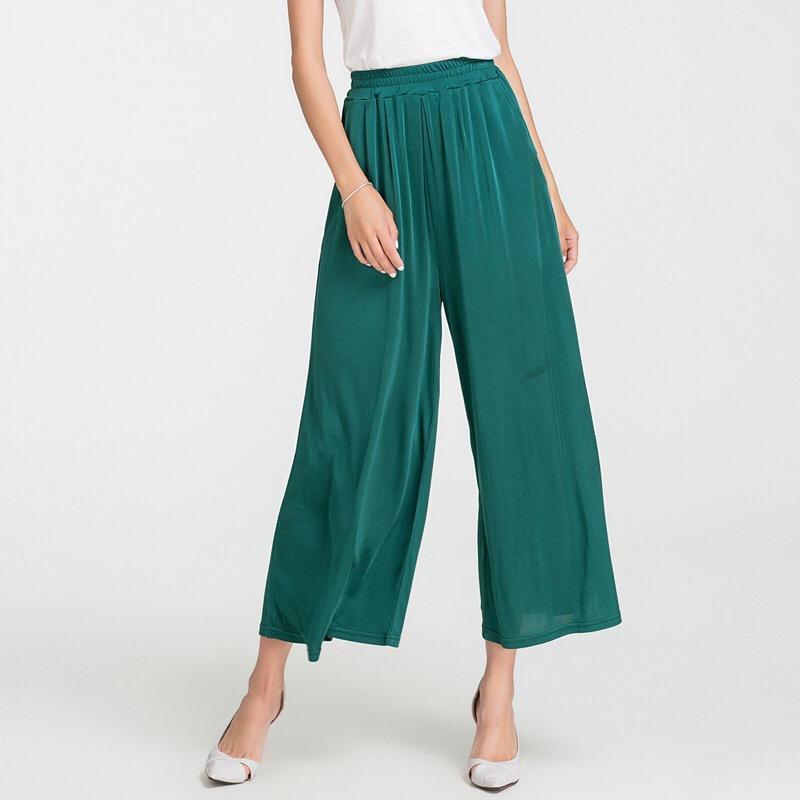 

Summer Women Mulberry Silk Wide Leg Pants Mid Waist Loose Casual Nine Pants Women Slacks Comfortable Female Plus 90291, Black