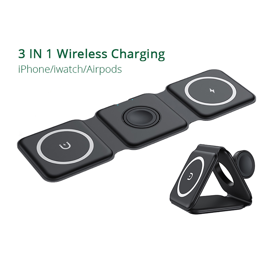 

OEM Quality 3 in 1 Foldable Magnetic Wireless Charger for iPhone 13 11 12 Pro Max Portable Charger Apple Watch AirPods 3 with Retail Box
