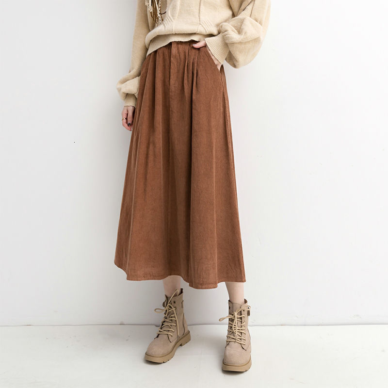 

Spring Solid Vintage Women Elegant Long High Waist Midi Skirts Office Lady Casual Streetwear Korean Skirt 2021 New Adbo, Dark brown
