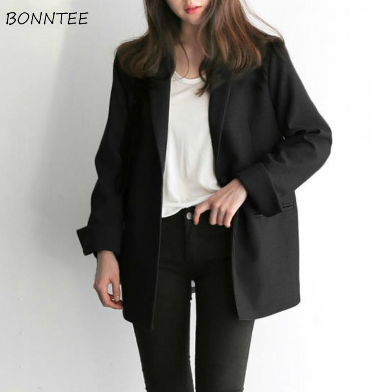 

Blazers Women Large Size Pure Black Formal Stylish Female Business Minimalist Blazer Spring Button Pockets Elegant Ladies Coats