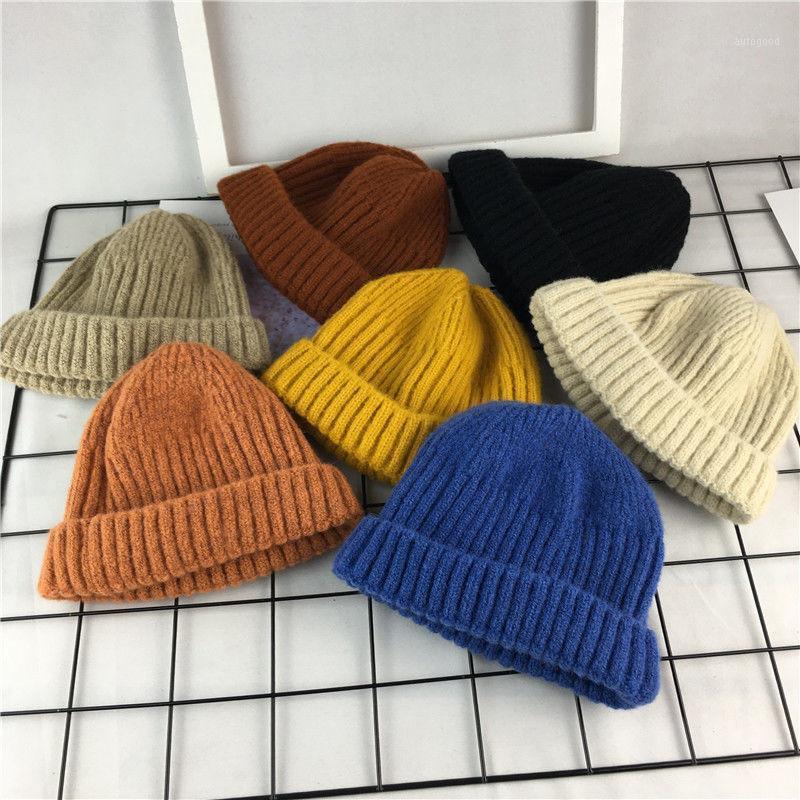 

Beanie/Skull Caps Candy Colors Short Sailor Melon Hat Warm Knitted Hats For Women Soft Trendy Kpop Style Wool Beanie Elegant All-match1, Black