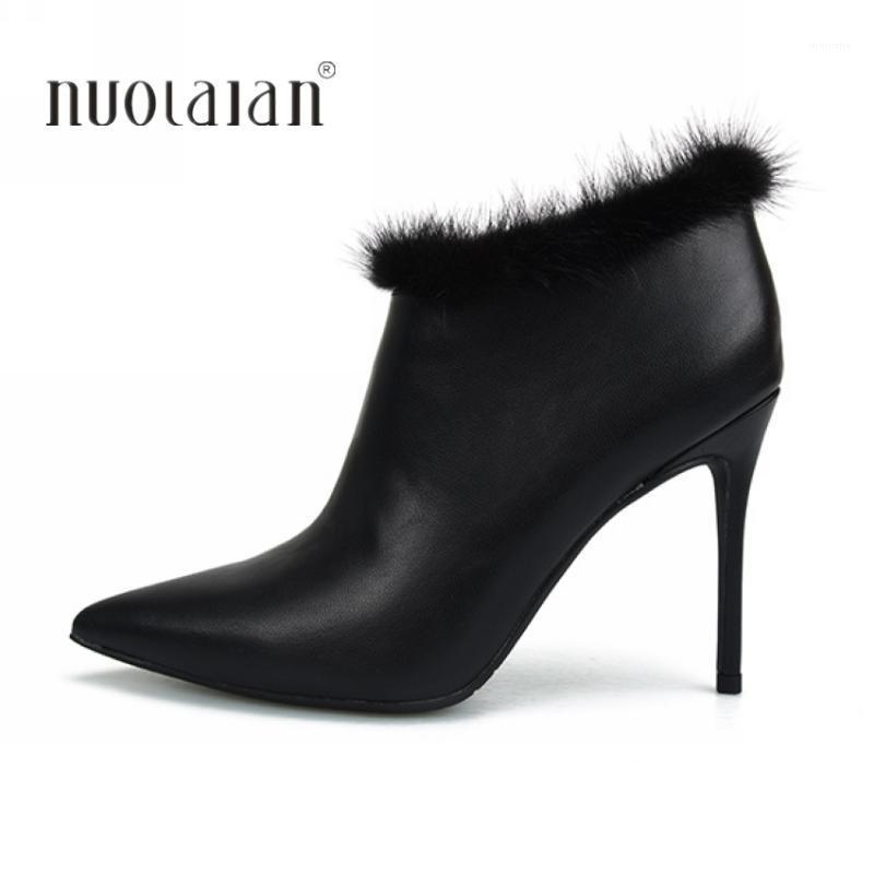 

2020 autumn winte women boots sexy high heel ankle boots for women pointed toe fur warm female ladies shoes botas mujer1, Gdx22 black