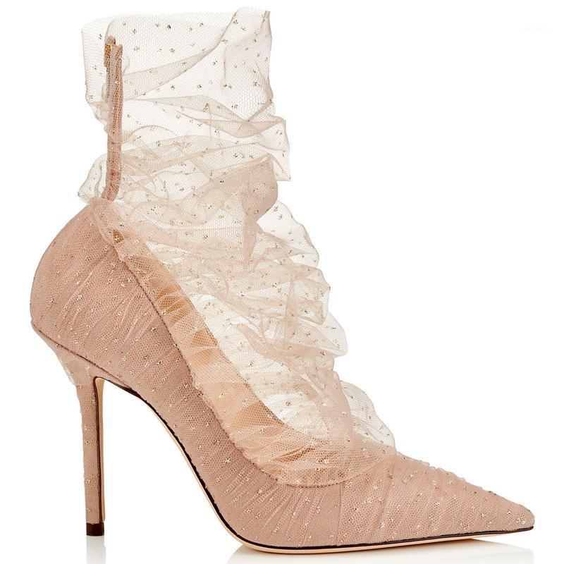 

2021women's shoes new 2021 fine with bud silk screen yarn pointed shallow mouth wedding shoes dress party Nude 40 QQ-021, 7cm