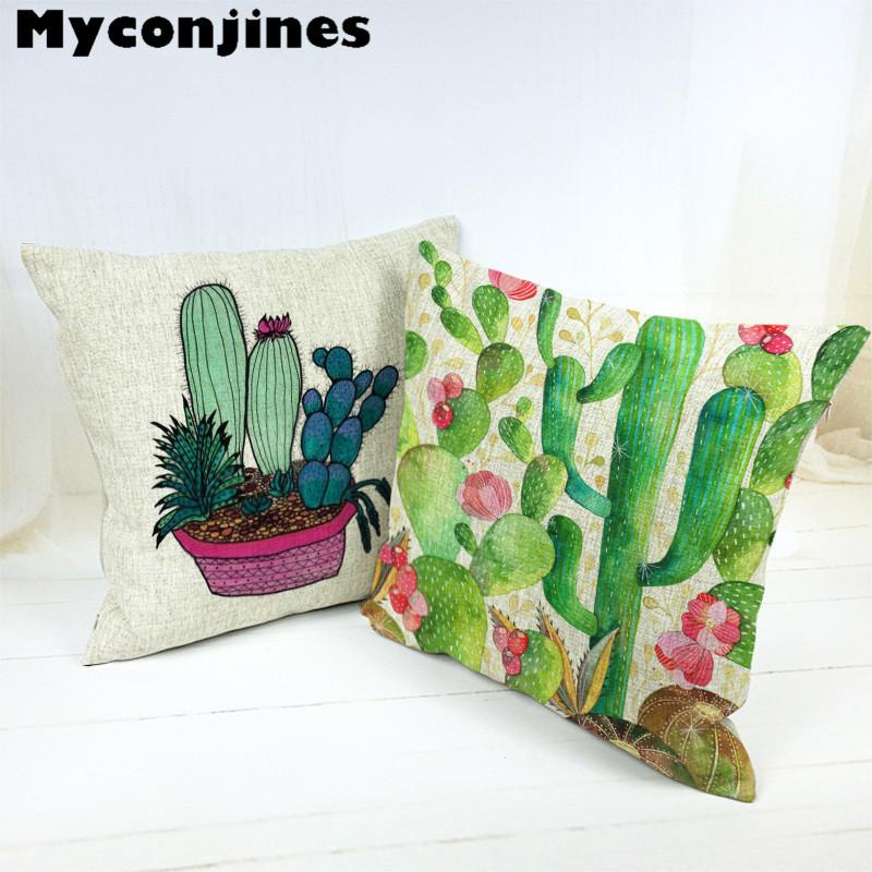 

Image Tropical Almofada Leaf Green Cactus Cushion Cover Succulent Cojines Decoration Sofa Sunset Throw Pillowcase Cotton Linen, 24