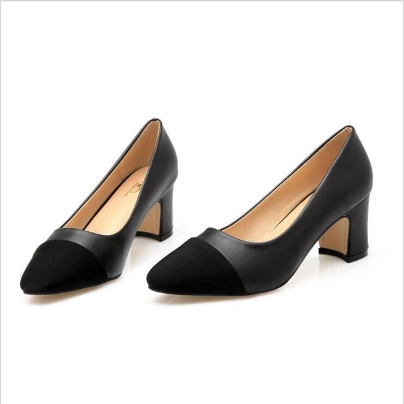 

2021 fashion women's shoes wild medium-heeled and shallow mouth stitching white-collar work women's shoes, Black