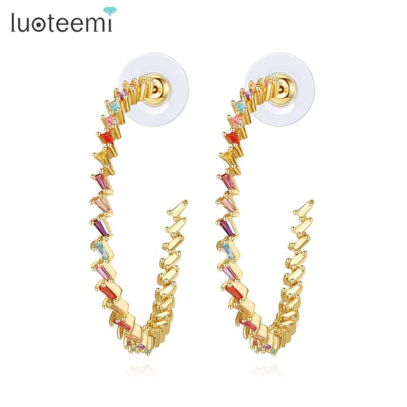 

Hoop & Huggie LUOTEEMI Bohemia Style Earrings For Women Rainbow-Color Cubic Zircon Fashion Jewelry Dating Christmas Orecchini Donna Gifts