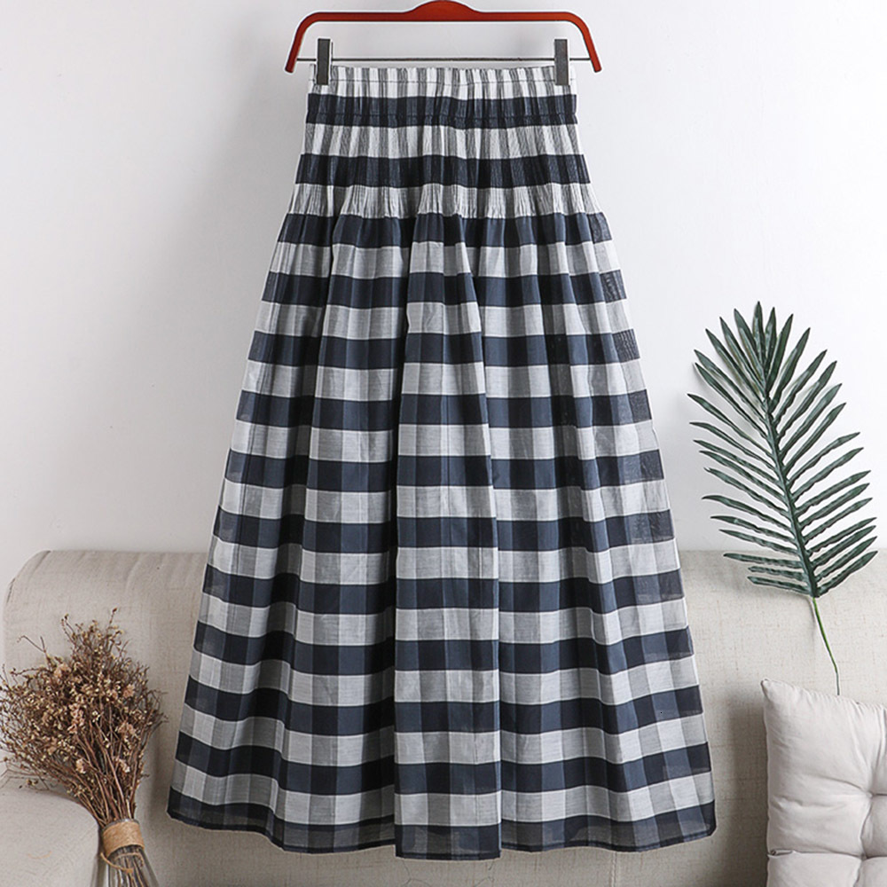 

2021 New Women Plaid Style High Elastic Waist Big A-line Pleated Fashion Female Mid-length Skirt 1SKE, Royal blue