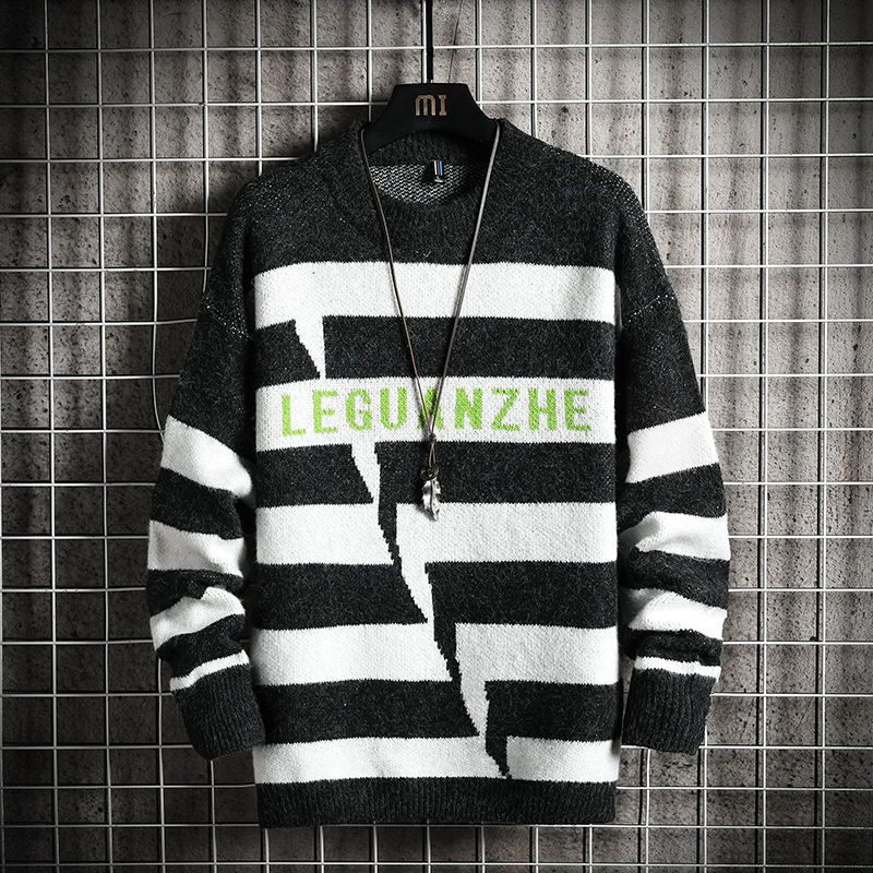 

2021 New Men's Blouses Spring Autumn Clothes Striped Black Pull Oversize M-4xl 5xl Korea's Standard Pullovers Style XM35, Jm20435 2