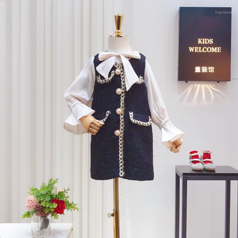 

Spring Autumn girls blouse dress baby dress kids vestidos children brand clothes gunny check floral cuff bow fake 2 4 to 14 yrs1, Black beige