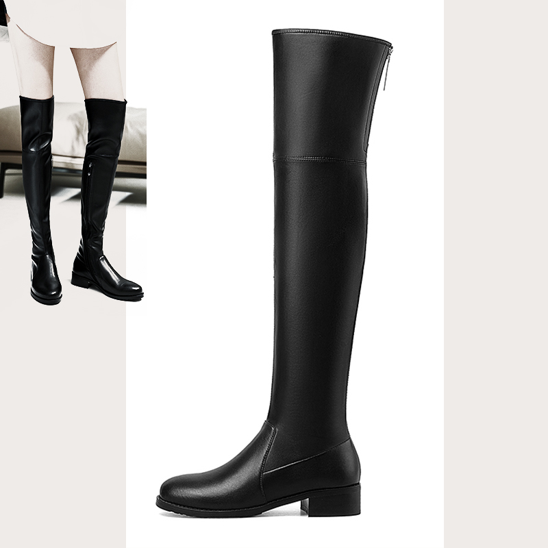 

SKLFGXZY Winter New style Genuine leather Over the knee boots Women boots Fashion Female warm Women shoes, Black