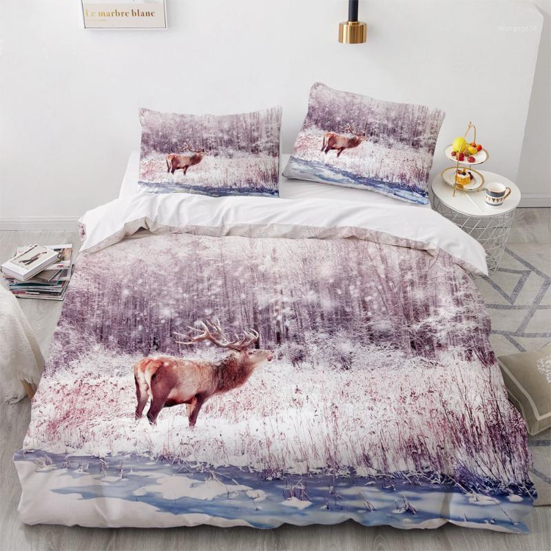 

Bedding Sets 3D Blue White Duvet Quilt Cover Set Comforter Bed Linens Pillowcase King Queen Full Double Deer Elk 260x220cm Size1, Elk003-white