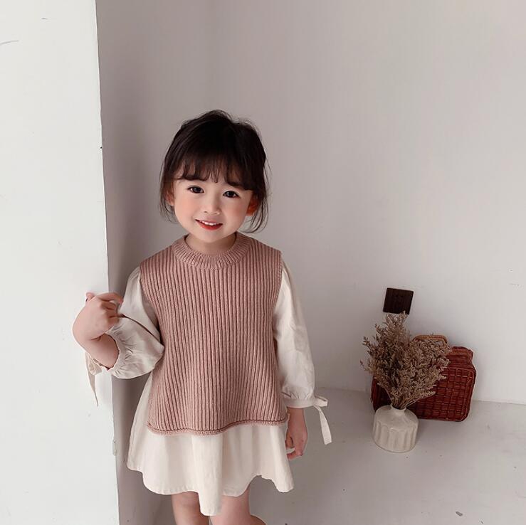 

2021 new girls knitted sweater cotton spring fashion girls vest sweaters 1-6 years YL342, Beige
