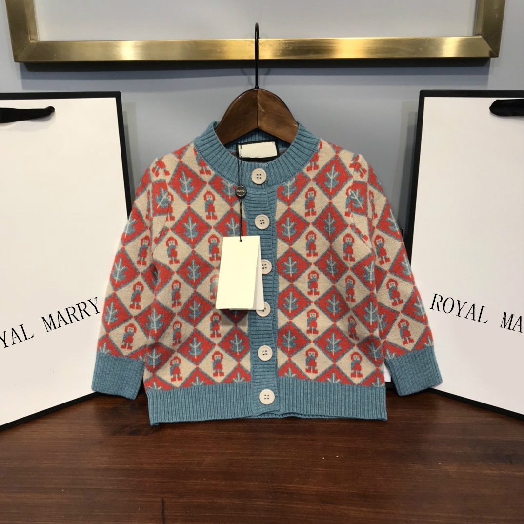 

2020 New Fashion All-match Rule Diamond Pattern Autumn and Winter Girls Baby Long-sleeved Cashmere Cardigan, Maroon